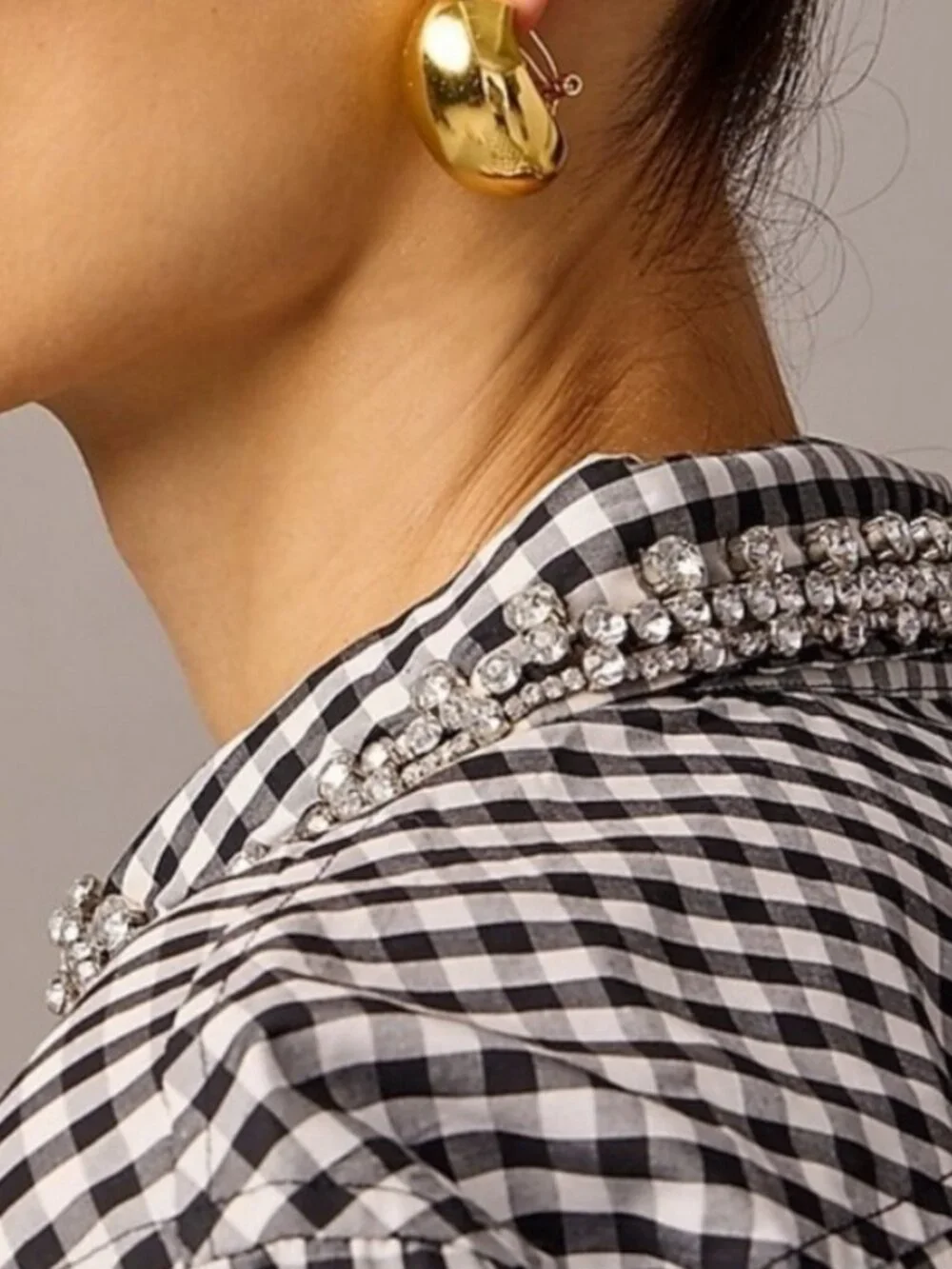 J. Crew Collection Embellished Cropped Button-Up Shirt in Cotton Poplin Gingham